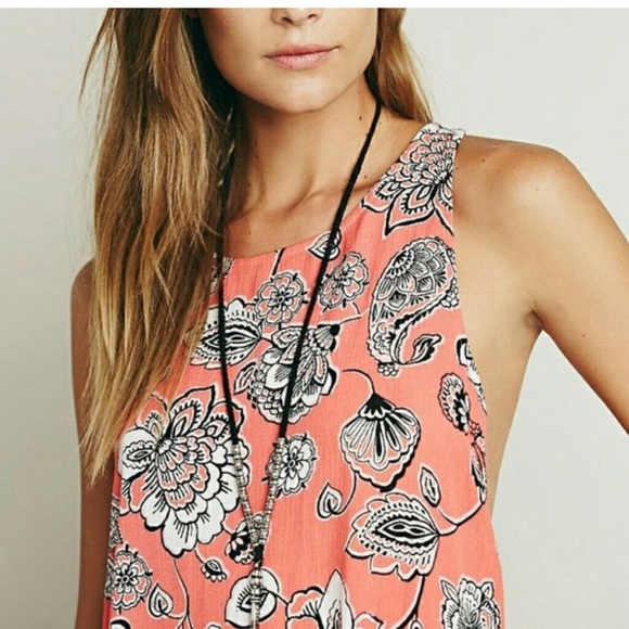Free People Folk Song Mini Dress Coral Floral - Picture 14 of 14